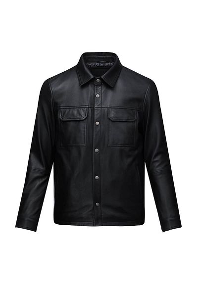 Hatemoğlu Black Regular Fit Baby Collar 100% Genuine Leather Coat