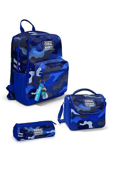Coral High Set de 3 genți de școală cu model de camuflaj Saks bleumarin SET0123689