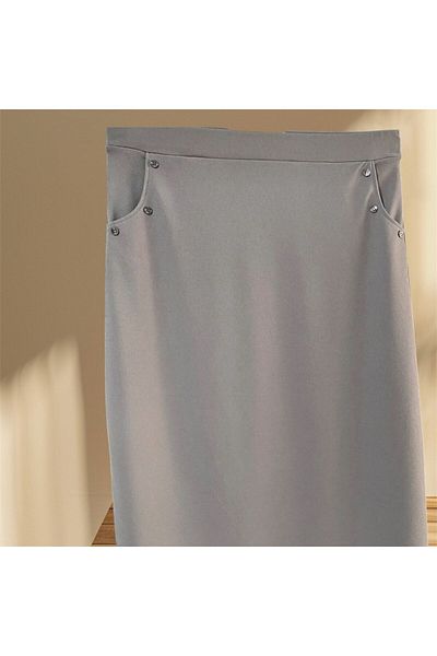 MODA جيب أسود على شكل جرس من قماش الكريب، تنورة مرنة