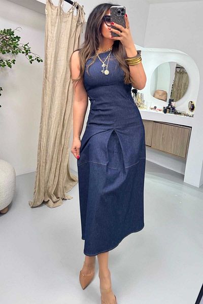 Sohotique By P Rochie de jeans din lycra cu detaliu cu fantă închisă, bleumarin