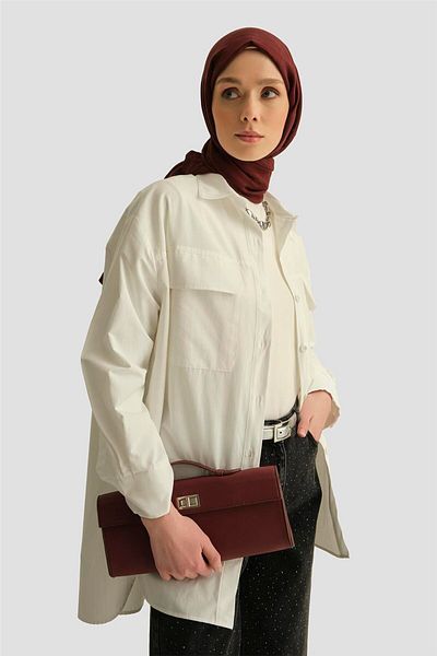 Armine Cămașă oversize cu două buzunare 25yh3443 Alb