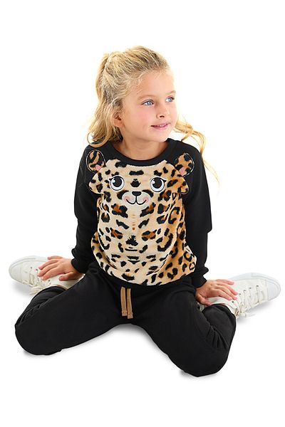 Denokids Set de trening pentru fete din pluș leopard - iarnă