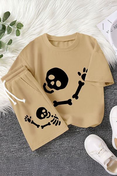 MYADA Costum pentru copii din 2 piese cu imprimeu schelet pentru salutarea noului sezon 23466