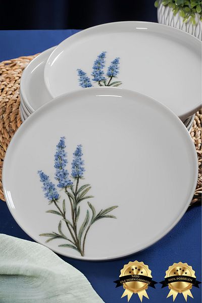 Heda Porselen Lavender 6 Piece Porcelain Cake Plate