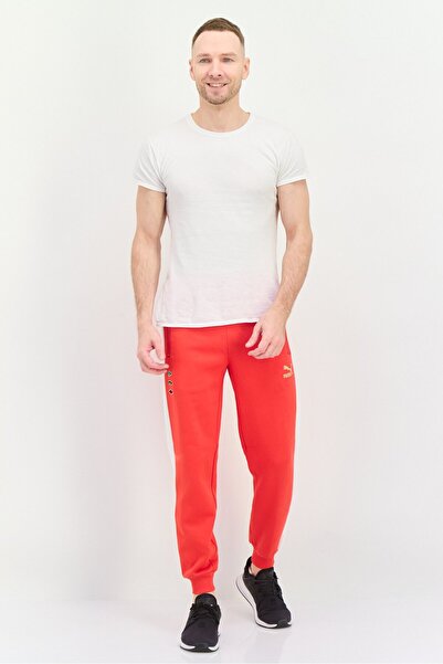 Puma Men Relaxed Fit Training Sweatpants, Red/White