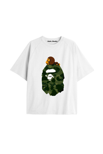 Kalic Studio Tricou alb de vară cu model Mr. Bape UNISEX