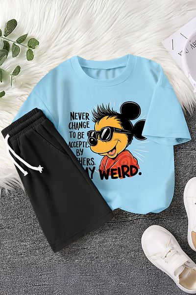 MYADA Costum pentru copii din 2 piese cu imprimeu ciudat de personaj de desene animate de sezon nou cu ochelari 22536