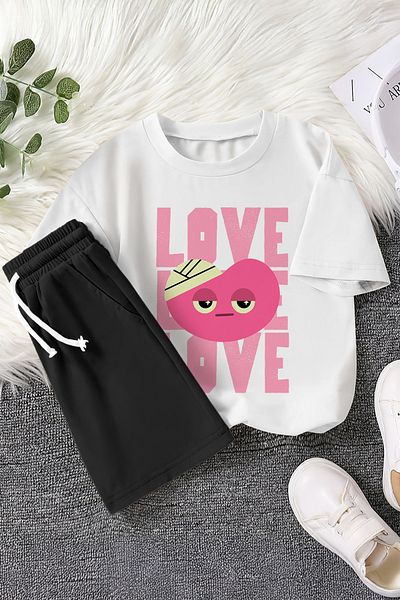 MYADA New Season Love Written Wounded Heart Printed 2-Piece Children's Set 22885
