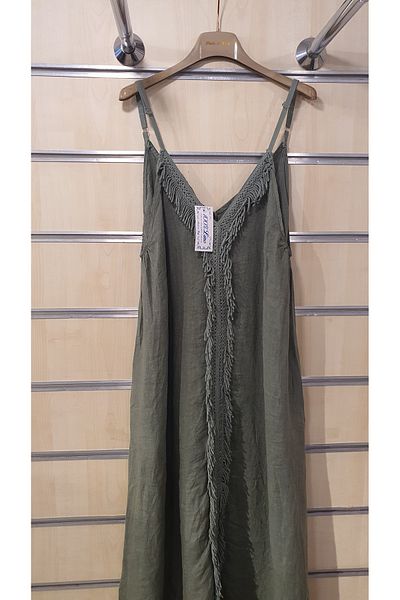 Park Moda Μακρύ λινό φόρεμα με λεπτομέρεια με φούντα