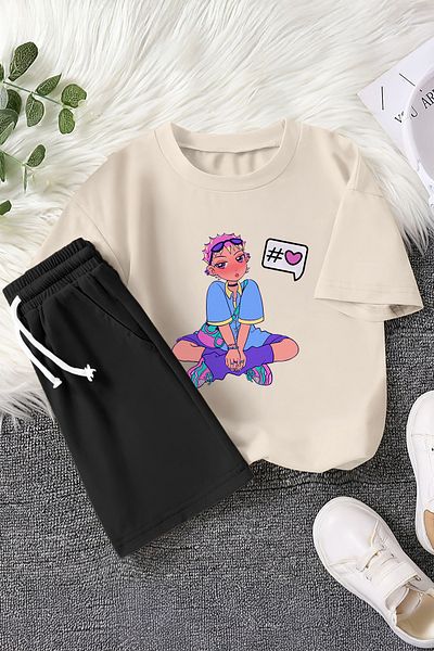 MYADA Premium Love Themed Anime Teenage Printed 2-Piece Children's Set 23470