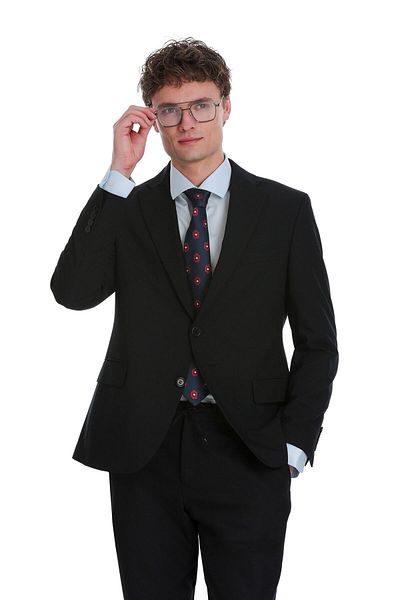 Hatemoğlu Navy Blue Comfort Fit Mono Collar Classic Suit