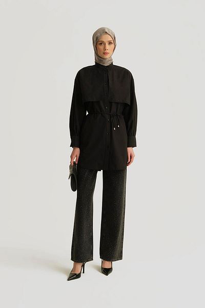 Armine Πουκάμισο Poplin με λεπτομέρεια Cape 25yh3442 Μαύρο