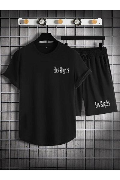 Relax family xf Ανδρικό μαύρο 2li Οβάλ κοπής Σορτς T-shirt los angeles