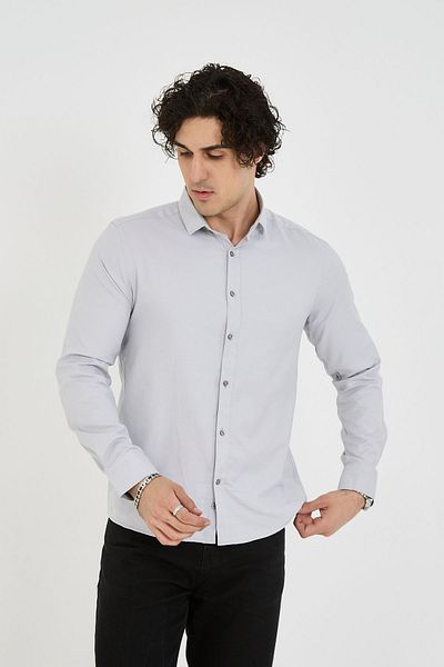 jack carisma Ανδρικό πουκάμισο ανοιχτό γκρι Slim Fit Βαμβακερό ιταλικό γιακά
