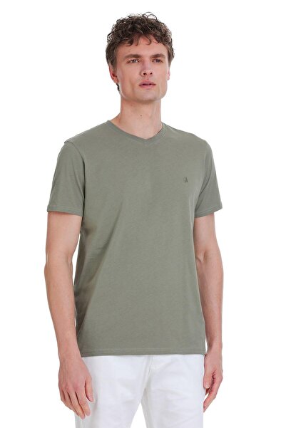 Hatemoğlu Μπλουζάκι Olive Green Regular Fit 100% βαμβακερό με λαιμόκοψη
