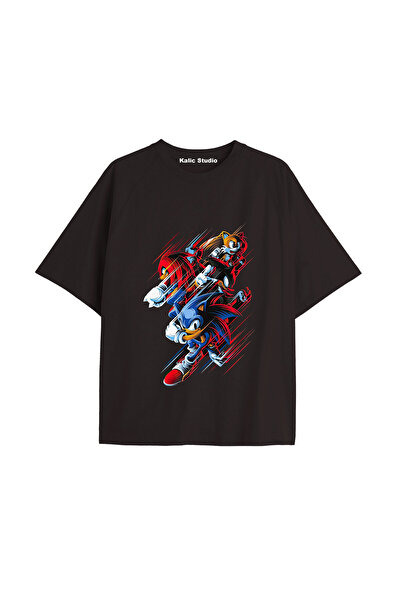 Kalic Studio Tricou de vară negru cu model UNISEX Mr. Sonic
