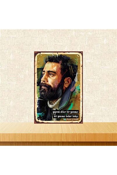 TAKIFİX Retro Ahşap Poster Yaprak Döker Bir Yanımız Ahmet Kaya 20x30 cm
