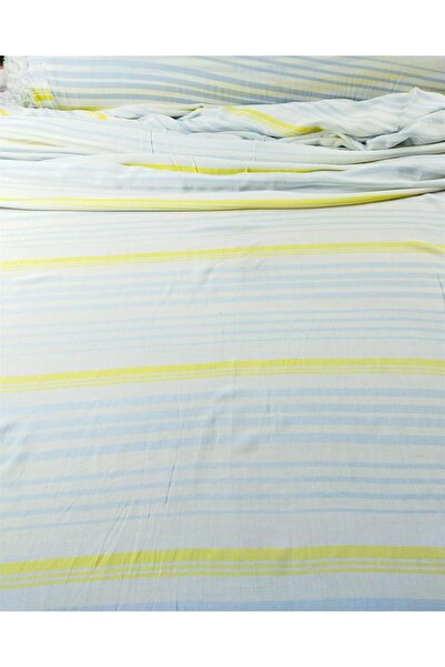 Kumaş Parça قطن فيسكوز عرضي مخطط أزرق أصفر أبيض