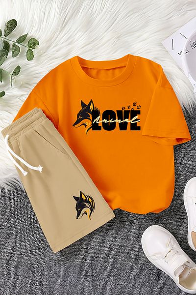 MYADA New Season Love Animal Wolf Printed 2-Piece Children's Set 23358