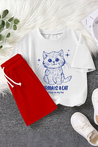 MYADA Premium Karma Is Cat Printed 2-Piece Children's Set 22946