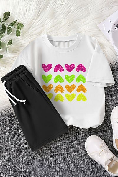 MYADA New Season Heart Drawings Printed 2-Piece Children's Suit 23469