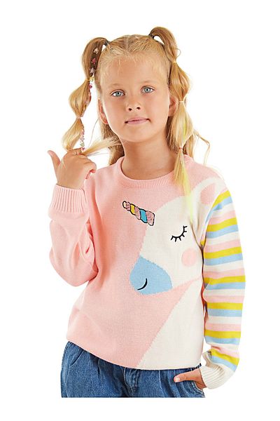 Denokids Rosa Strickpullover mit Pailletten und Einhorn-Muster für Mädchen