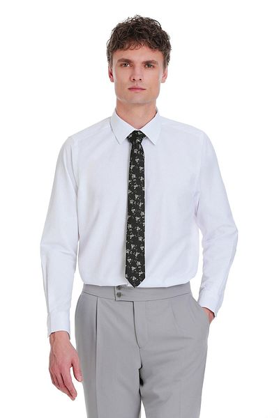 Hatemoğlu Λευκό Slim Fit 100% βαμβακερό μακρυμάνικο πουκάμισο με λεπτό γιακά