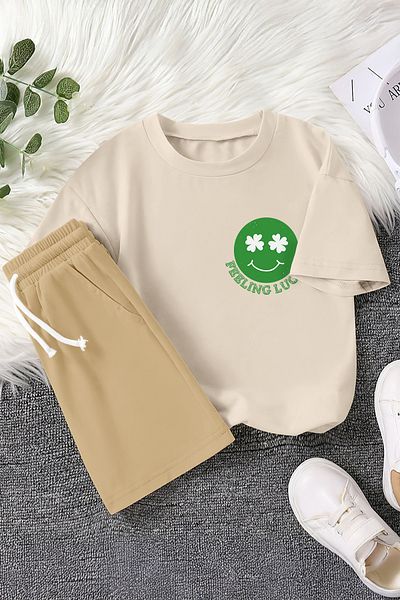 MYADA New Season Lucky Feel Written Clover Printed 2-Piece Children's Suit 23452