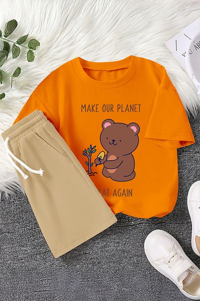 MYADA New Season Eco Bear Printed 2-Piece Children's Set 22790