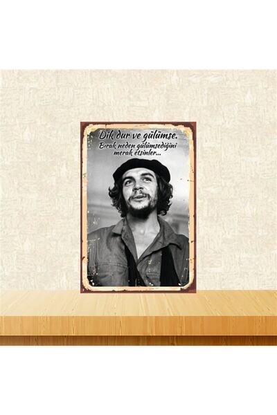 TAKIFİX Che Guevara Dik Dur Ve Gülümse 20-30 Cm Retro Ahşap Tablo Tkfx4869