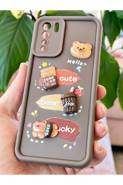Fibaks Oppo A91 - Reno 3 Case Designed Patterned Camera Protection Teddy Bear Brown Color Soft Silicone Cap