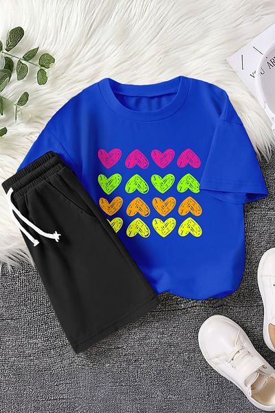 MYADA Premium Colorful Hearts Printed 2-Piece Children's Suit 23469