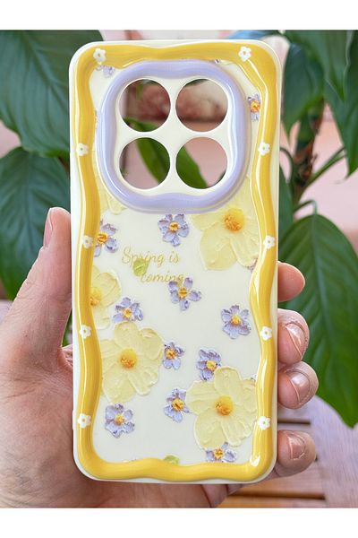 Fibaks جراب Redmi Note 14 Pro 4G بتصميم منقوش لحماية الكاميرا على شكل زهرة الأقحوان وغطاء من السيليكون الملون