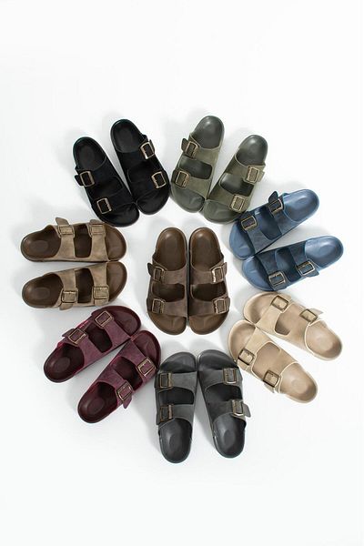 RedPlay Men's Slippers Summer Adjustable Double Buckle Comfortable Light Sole Stitched Slippers