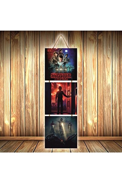 TAKIFİX Stranger Things Tasarımlı Üçlü Retro Ahşap Poster Ü343