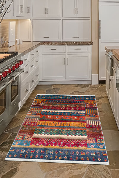 CENTER AVM Vintage Mutfak Halısı Makinede Yıkanabilir Halı Kaymaz Taban Halı