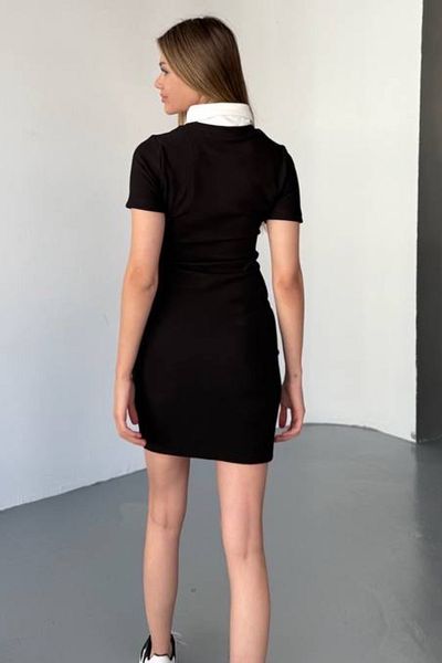 Ded COLLECTION Women's White Shirt Collar Detailed Ottoman Fabric Short Sleeve Mini Dress