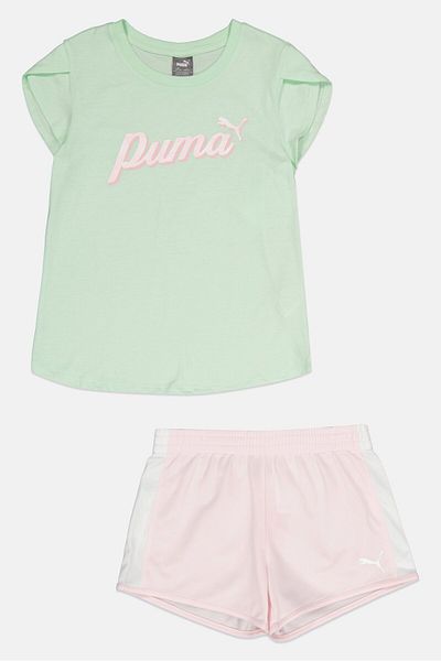 Puma Kids Girl 2 Pieces Sportswear Fit Top And Short Set, Pink/Light Green