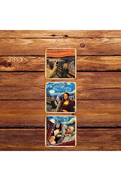 hazalshop Αστεία Ξύλινη Αφίσα Τριών Προσωπικών Ρετρό Τριών Φιγούρων