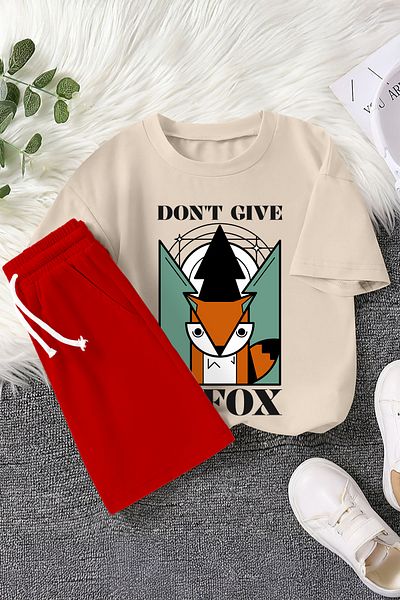 MYADA Premium Don'T Give Written Fox Printed 2-Piece Children's Suit 22768