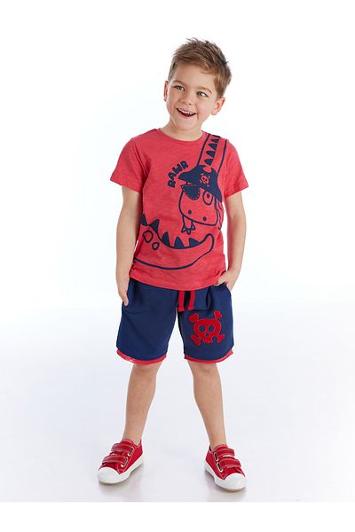 Denokids Piraten-Dino-Jungen-Sommer-T-Shirt-Shorts-Set
