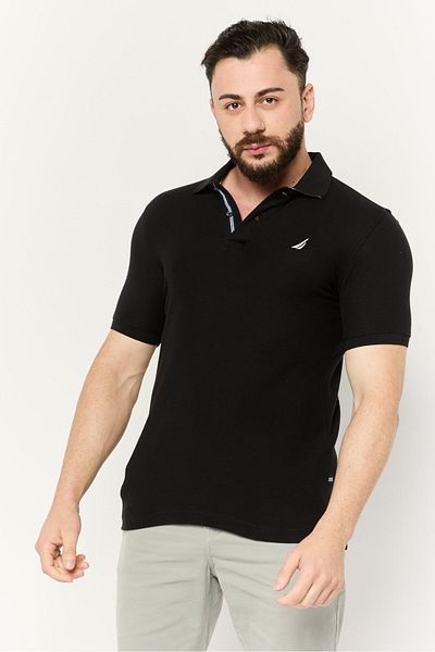 Nautica Men Slim Fit Embroidered Logo Short Sleeve Polo Shirt, Black