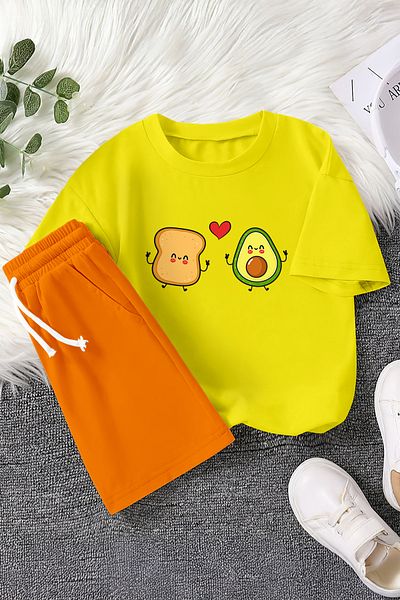 MYADA Premium Fried Bread Heart Avocado Printed 2-Piece Children's Set 23468