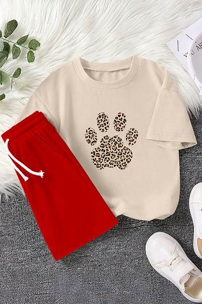 MYADA New Season Leopard Patterned Paw Printed 2-Piece Children's Set 23456