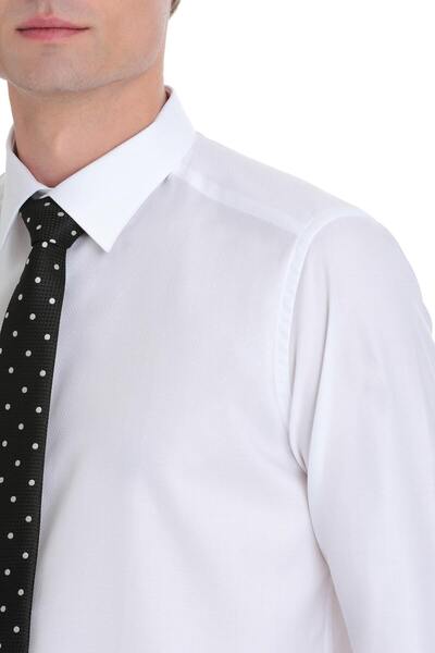 Hatemoğlu White Classic Fit Slim Collar Long Sleeve Cotton Shirt