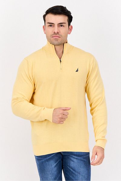 Nautica Men Knitted Half Zip Sweater, Yellow