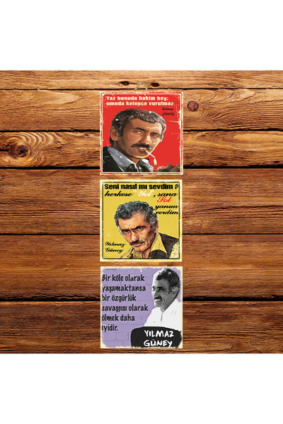 TAKIFİX Yılmaz Güney Sözleri Tasarımlı 3 Parça 15x15 MDF İpli Set