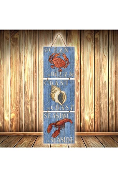 hazalshop Τριπλή ρετρό ξύλινη αφίσα με σχέδιο Seaside U406