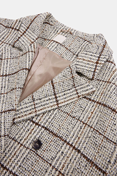 W Collection Multi-Colored Double-Breasted Collar Relax Fit Plaid Coat