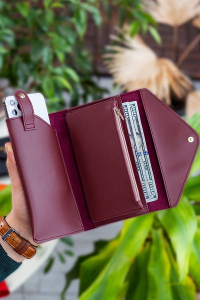 Garbalia Envelope Model Claret Red Women's Wallet with Envelope Compartment for Phone and Coins